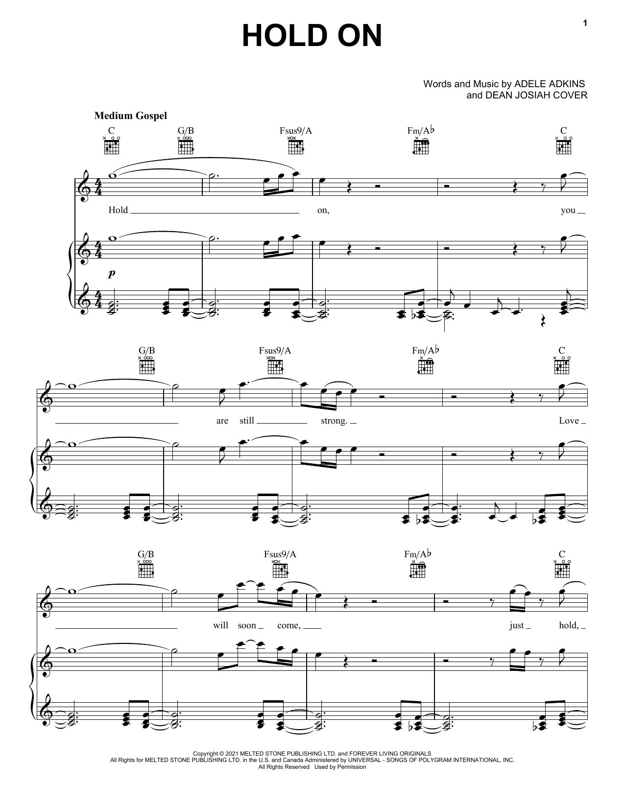 Adele Hold On sheet music notes and chords. Download Printable PDF.