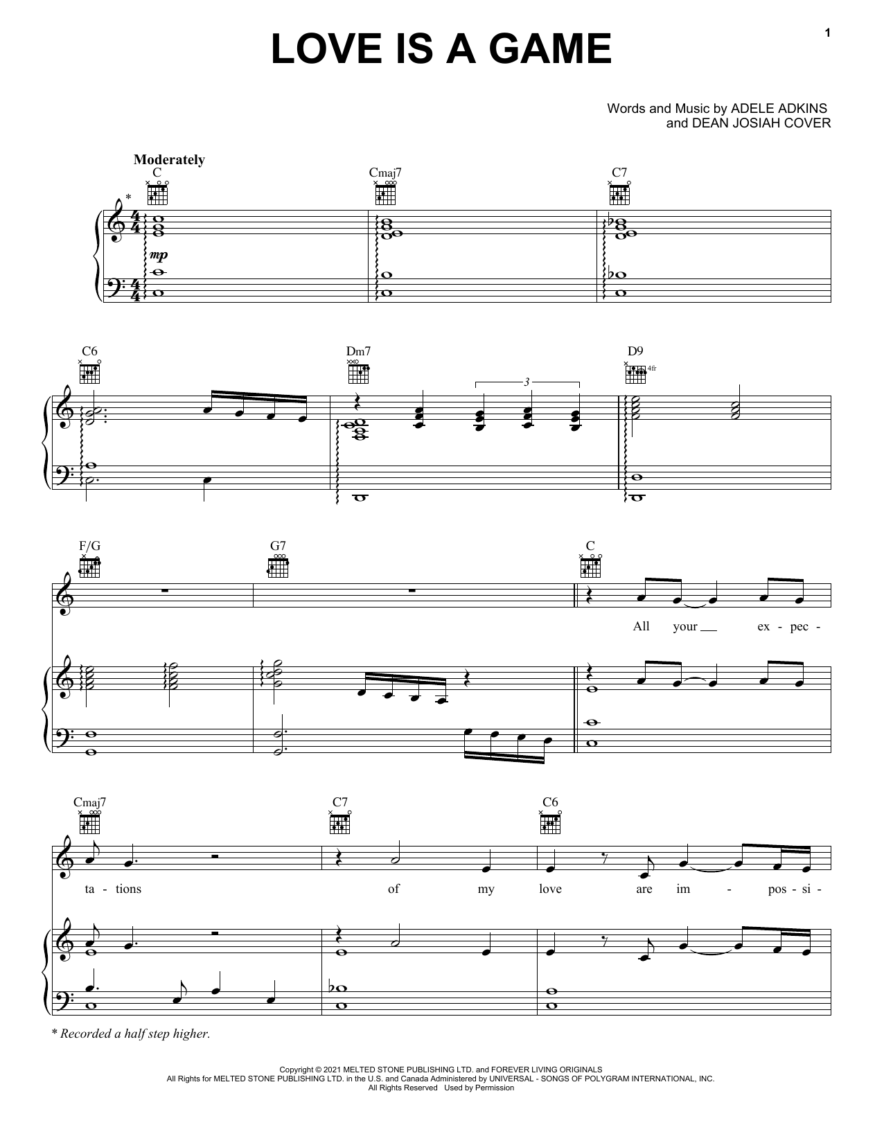 Adele Love Is A Game sheet music notes and chords. Download Printable PDF.