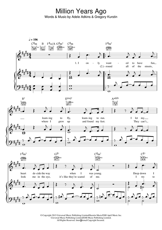 Adele Million Years Ago sheet music notes and chords. Download Printable PDF.