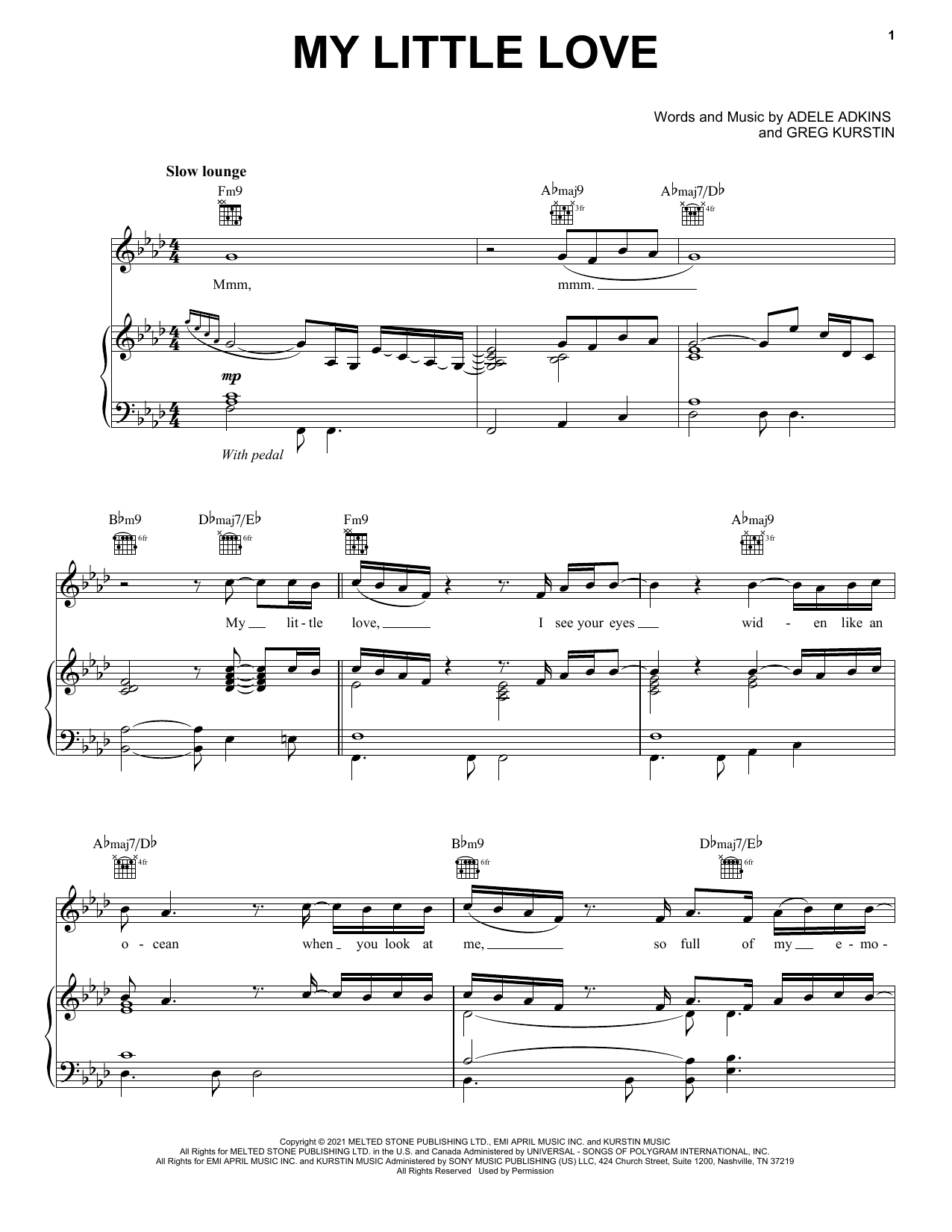 Adele My Little Love sheet music notes and chords. Download Printable PDF.