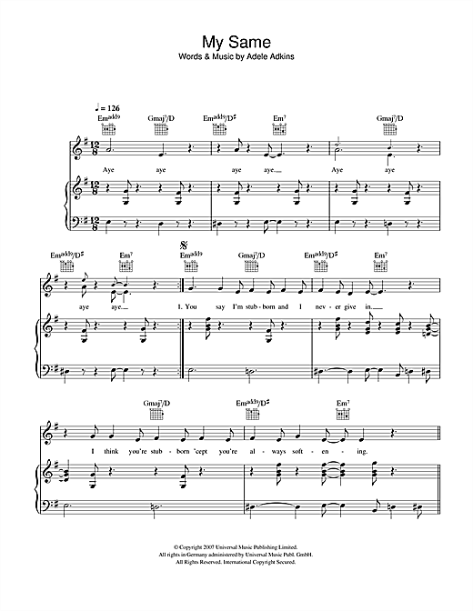 Adele My Same sheet music notes and chords. Download Printable PDF.