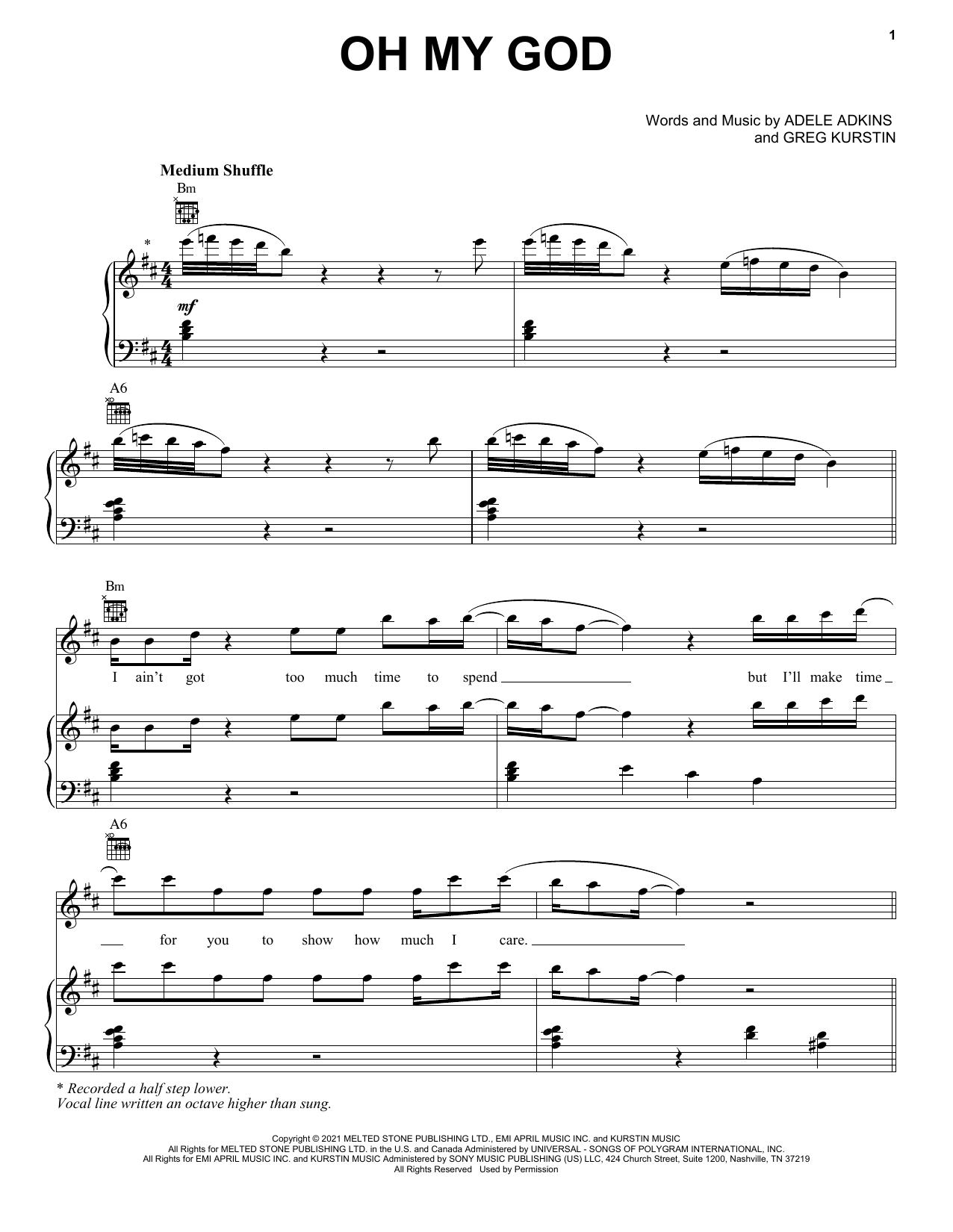 Adele Oh My God sheet music notes and chords. Download Printable PDF.