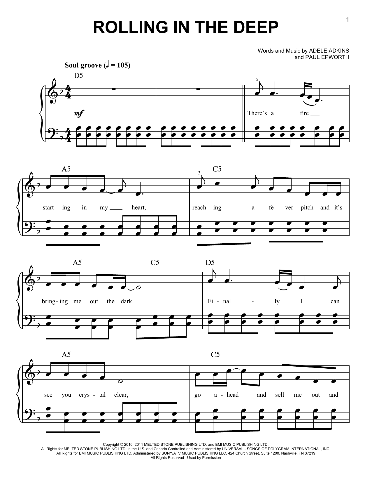 Adele Rolling In The Deep sheet music notes and chords. Download Printable PDF.
