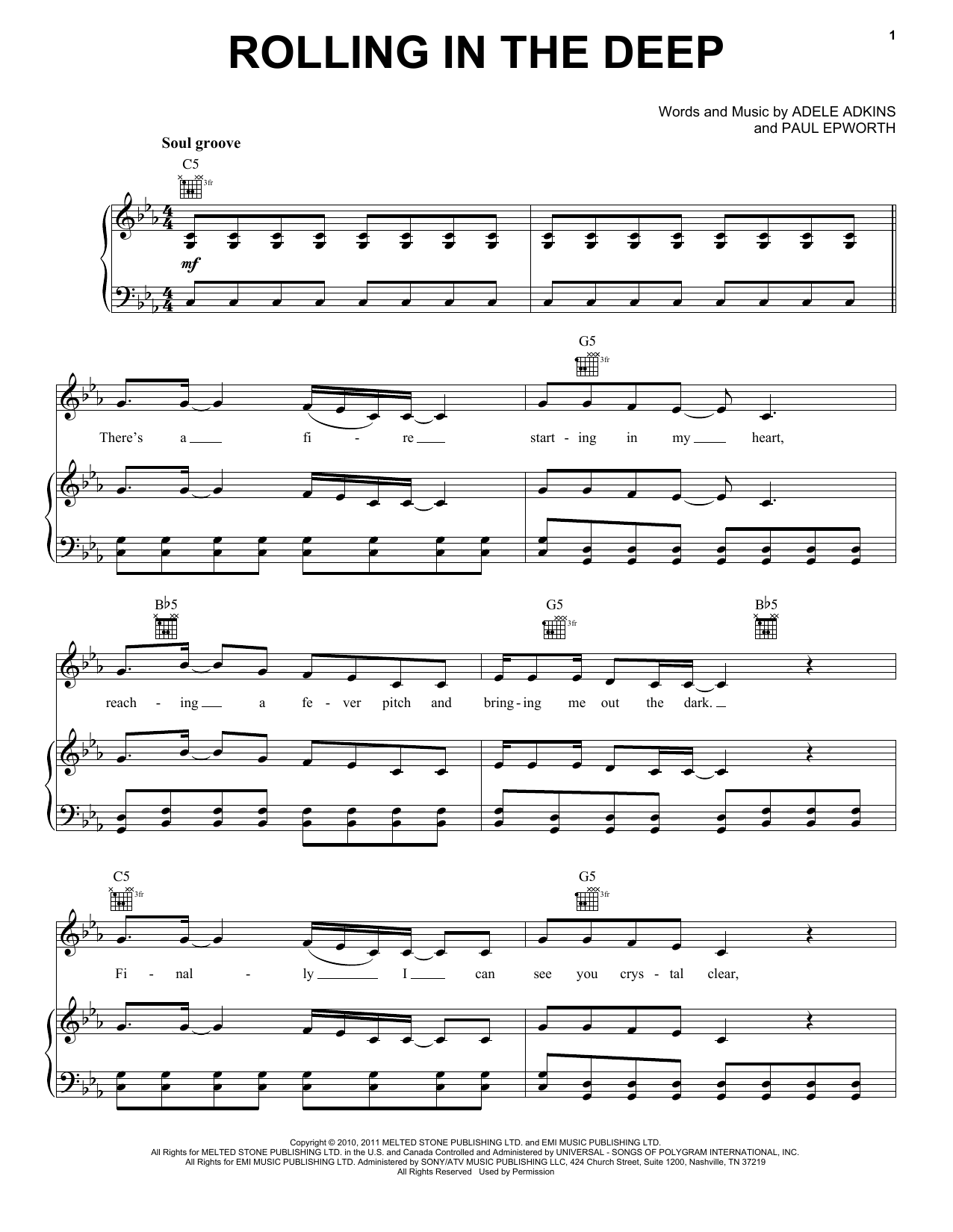 Adele "Rolling In The Deep" Sheet Music PDF Notes, Chords | Blues Score  Piano Solo Download Printable. SKU: 156966
