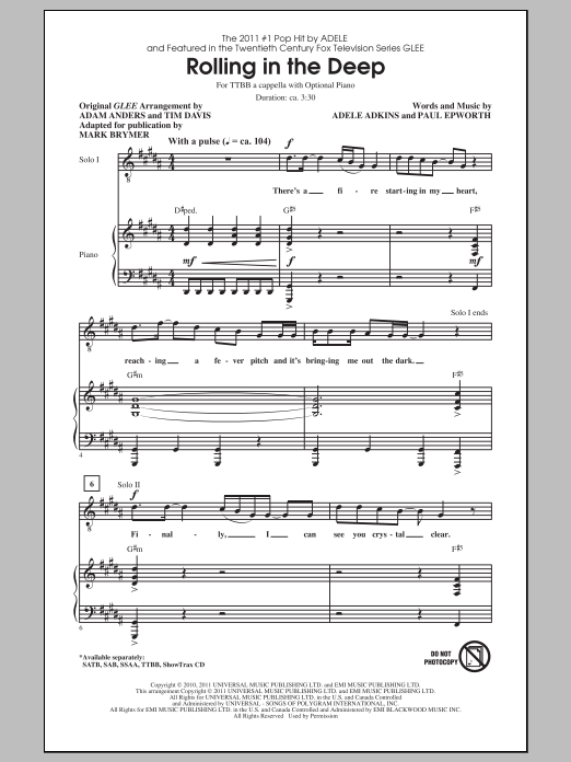Adele Rolling In The Deep (arr. Mark Brymer) sheet music notes and chords. Download Printable PDF.