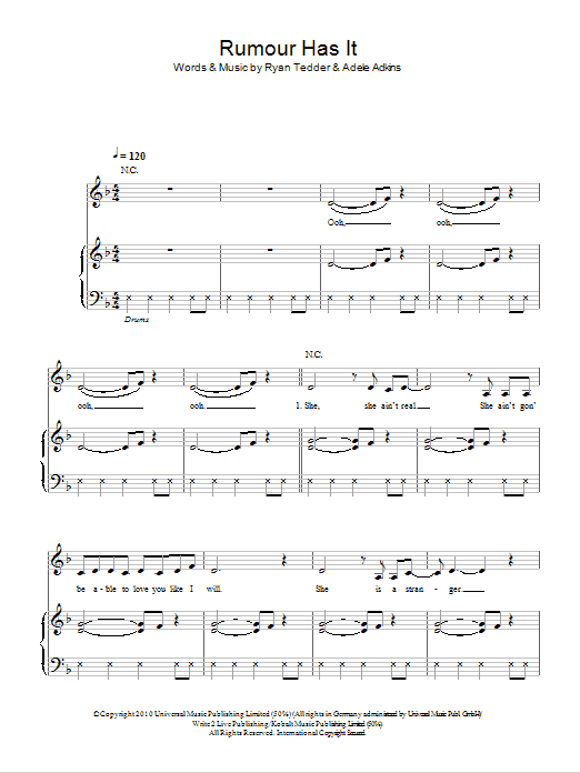Adele Rumour Has It sheet music notes and chords. Download Printable PDF.