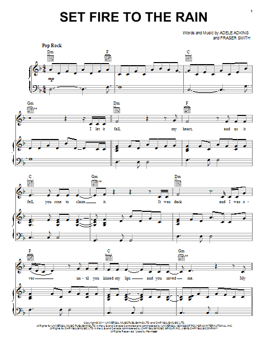 Adele Set Fire To The Rain sheet music notes and chords. Download Printable PDF.