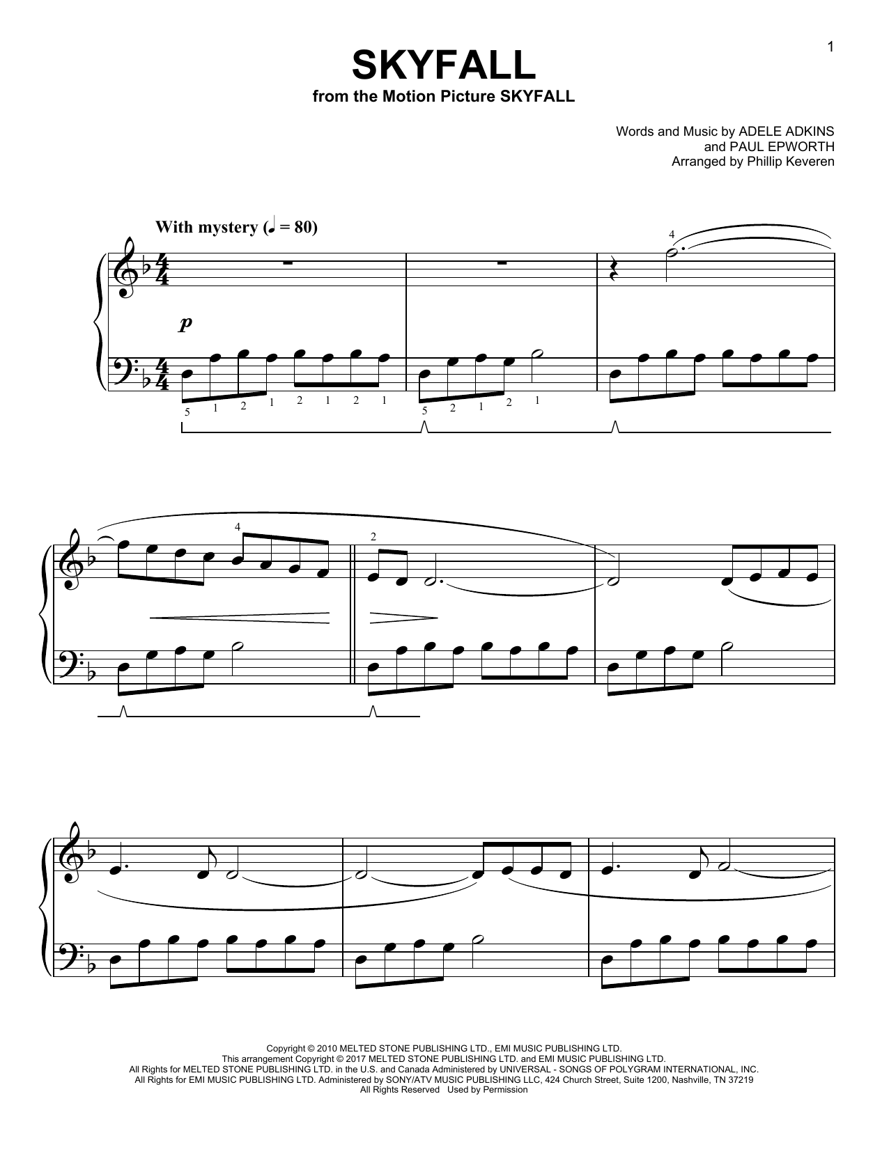 Adele Skyfall Classical Version Arr Phillip Keveren Sheet Music Pdf Notes Chords Pop Score Easy Piano Download Printable Sku 178371