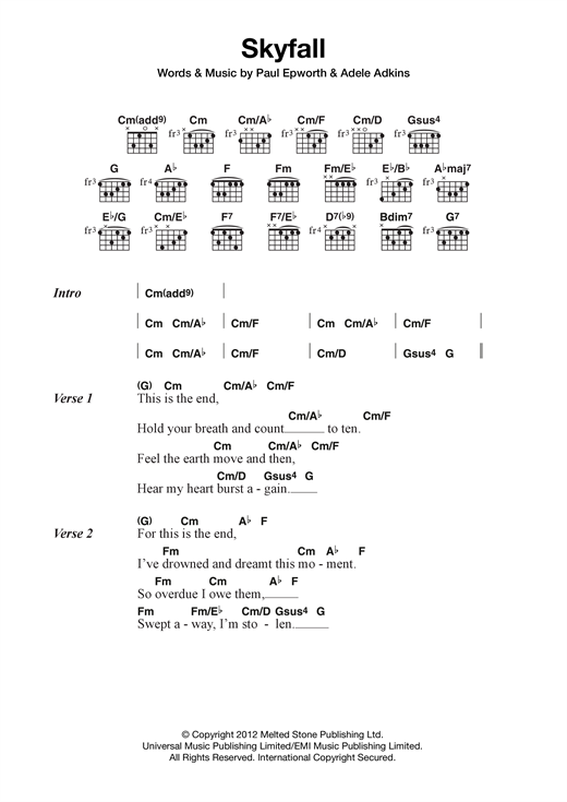 Adele Skyfall From The Motion Picture Skyfall Sheet Music Pdf Notes Chords Film Tv Score Guitar Chords Lyrics Download Printable Sku 122030