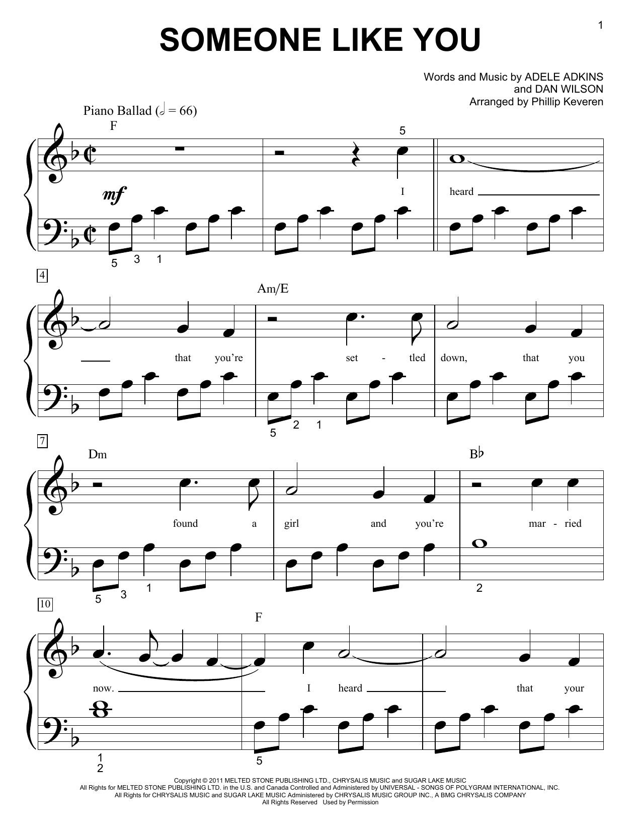 Adele Someone Like You sheet music notes and chords. Download Printable PDF.