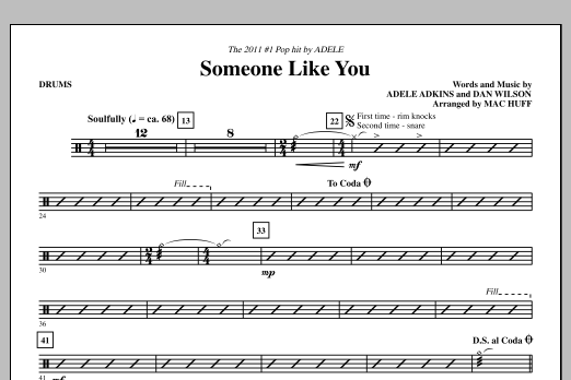 Adele Someone Like You Arr Mac Huff Drums Sheet Music Pdf Notes Chords Pop Score Choir Instrumental Pak Download Printable Sku