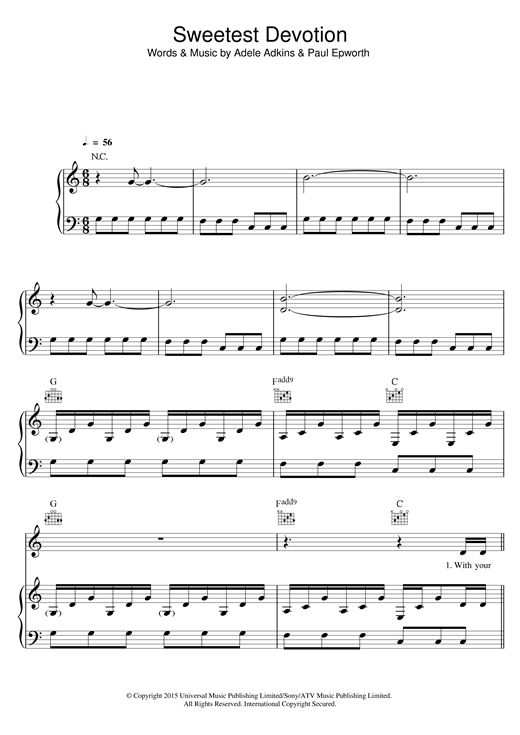 Adele Sweetest Devotion sheet music notes and chords. Download Printable PDF.