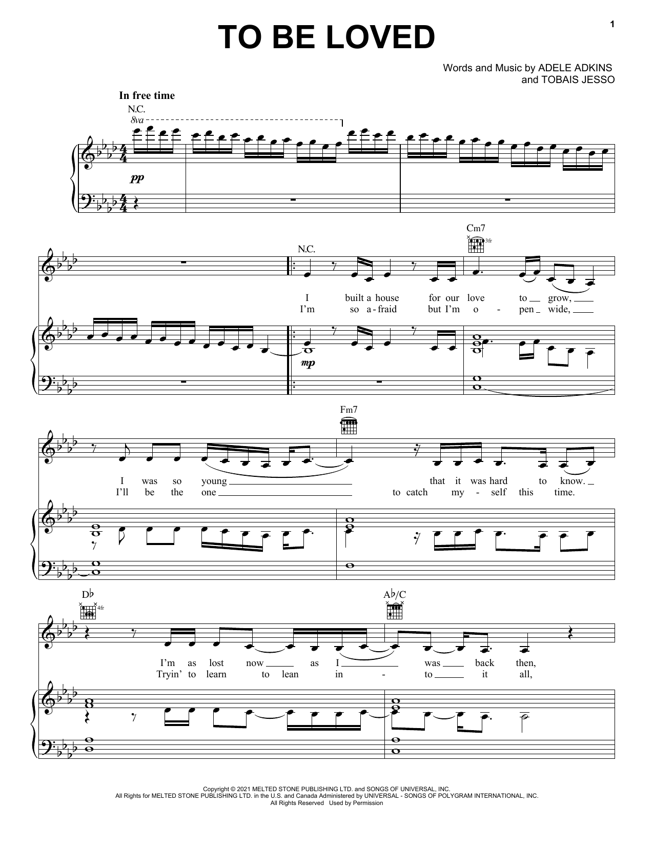 Adele To Be Loved sheet music notes and chords. Download Printable PDF.