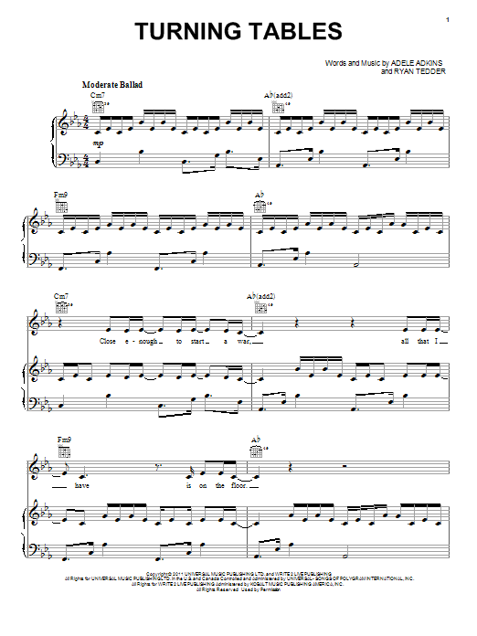 Adele Turning Tables sheet music notes and chords. Download Printable PDF.