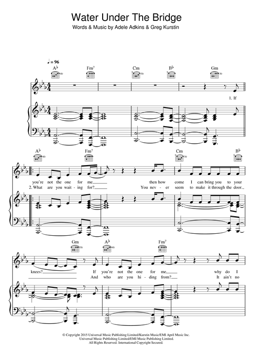 Adele Water Under The Bridge sheet music notes and chords arranged for Big Note Piano