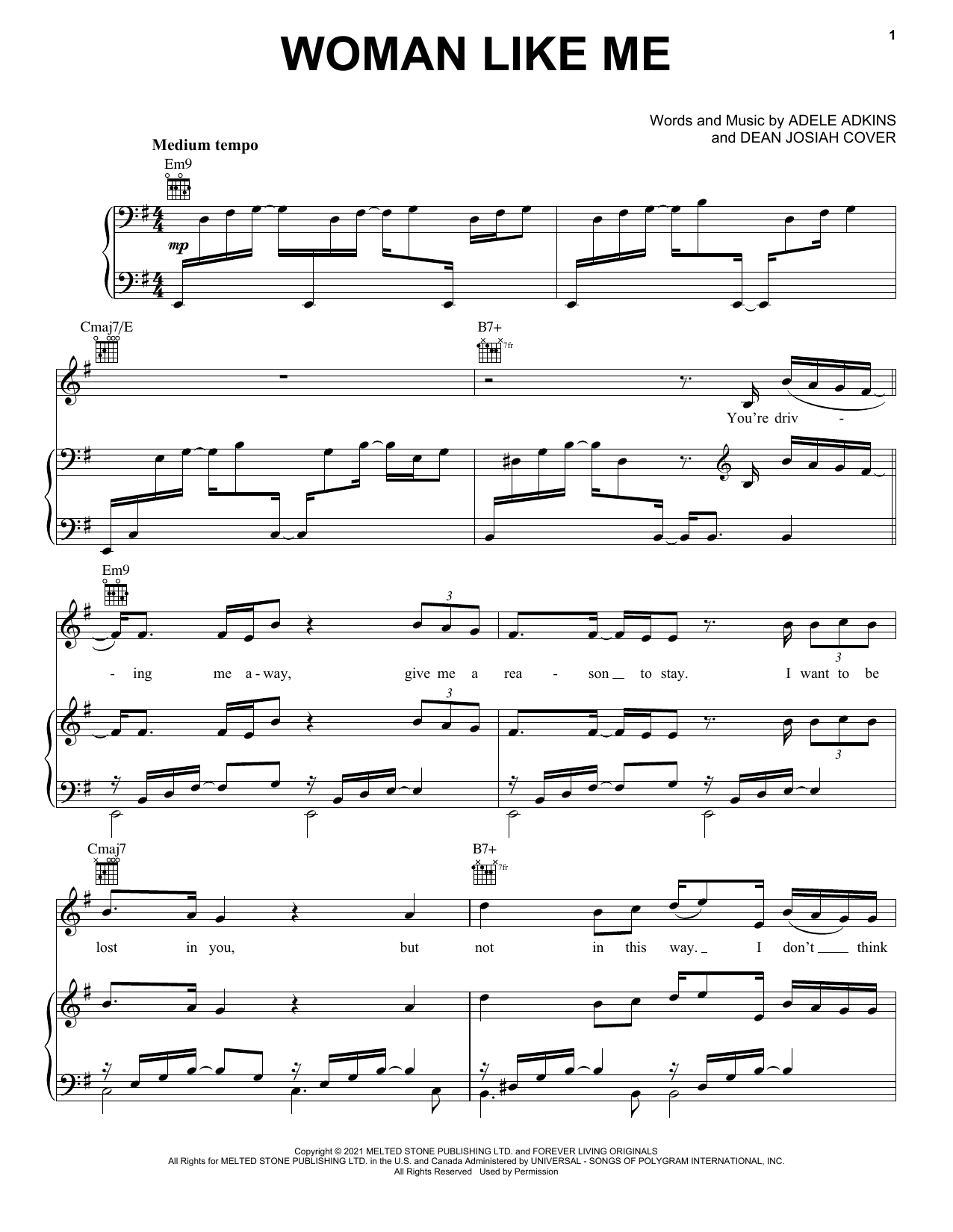 Adele Woman Like Me sheet music notes and chords. Download Printable PDF.