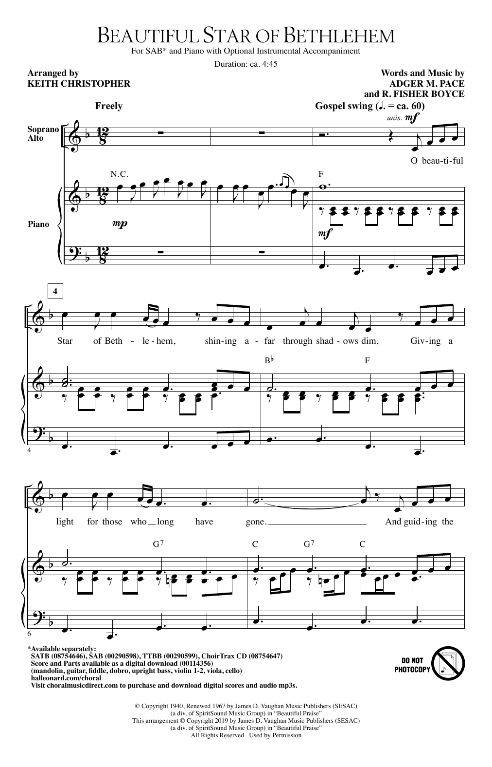 Adger M. Pace and R. Fisher Boyce Beautiful Star Of Bethlehem (arr. Keith Christopher) sheet music notes and chords. Download Printable PDF.