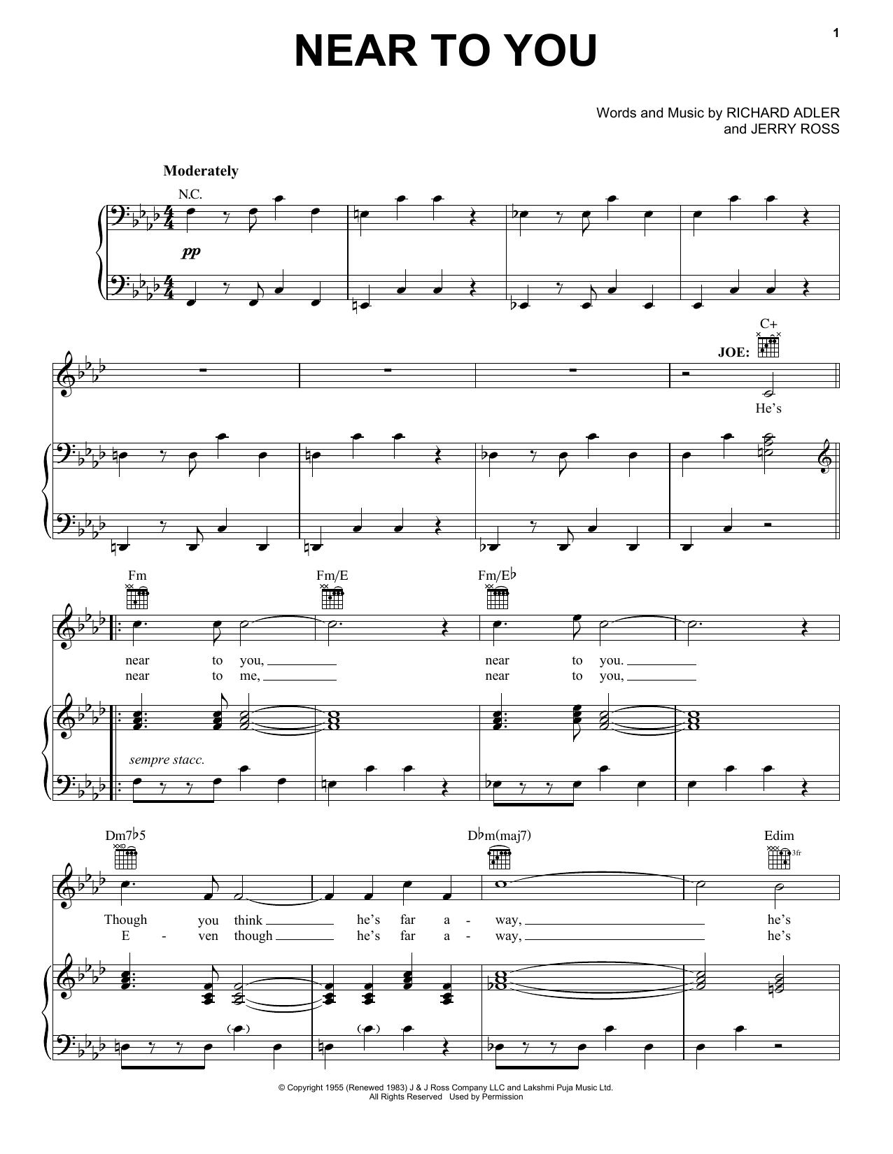 Adler & Ross Near To You sheet music notes and chords. Download Printable PDF.