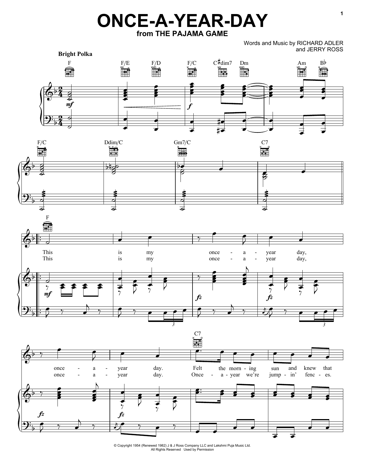 Adler & Ross Once-A-Year-Day sheet music notes and chords. Download Printable PDF.