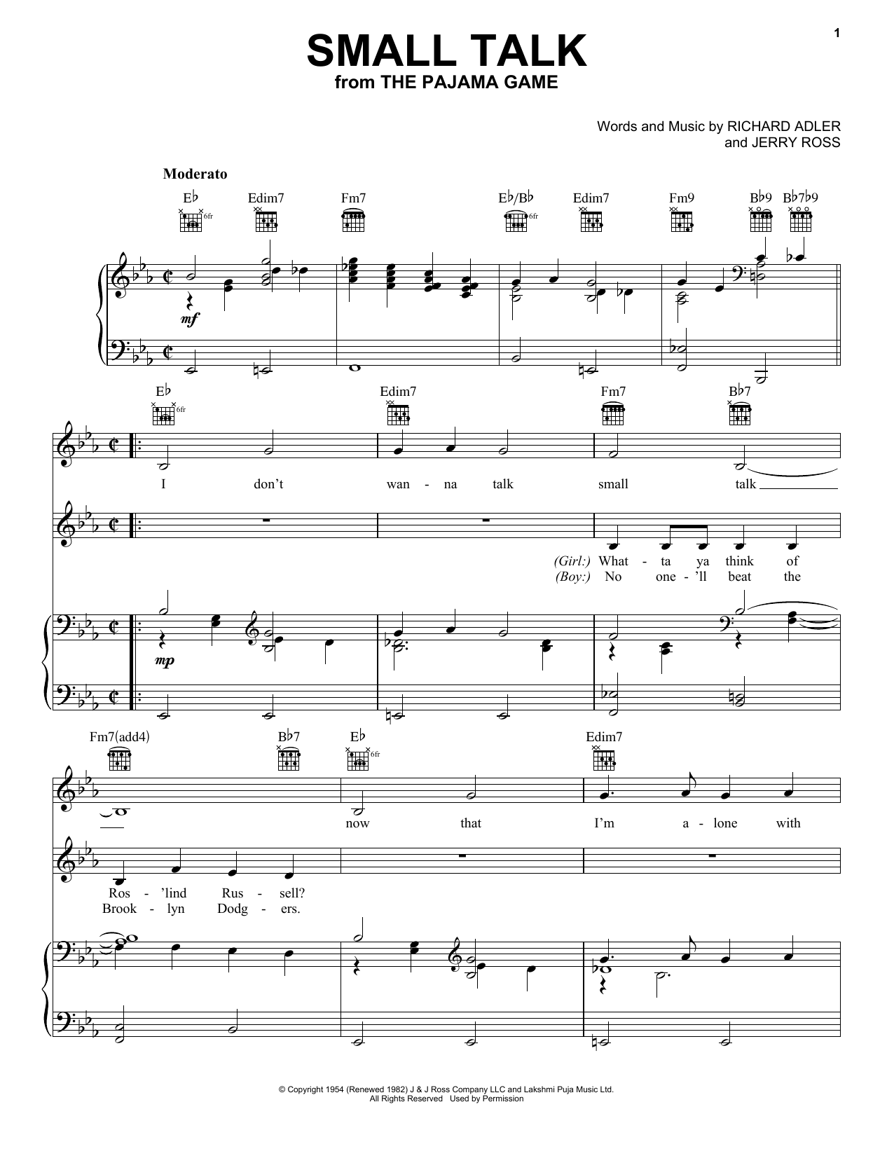 Adler & Ross Small Talk sheet music notes and chords. Download Printable PDF.