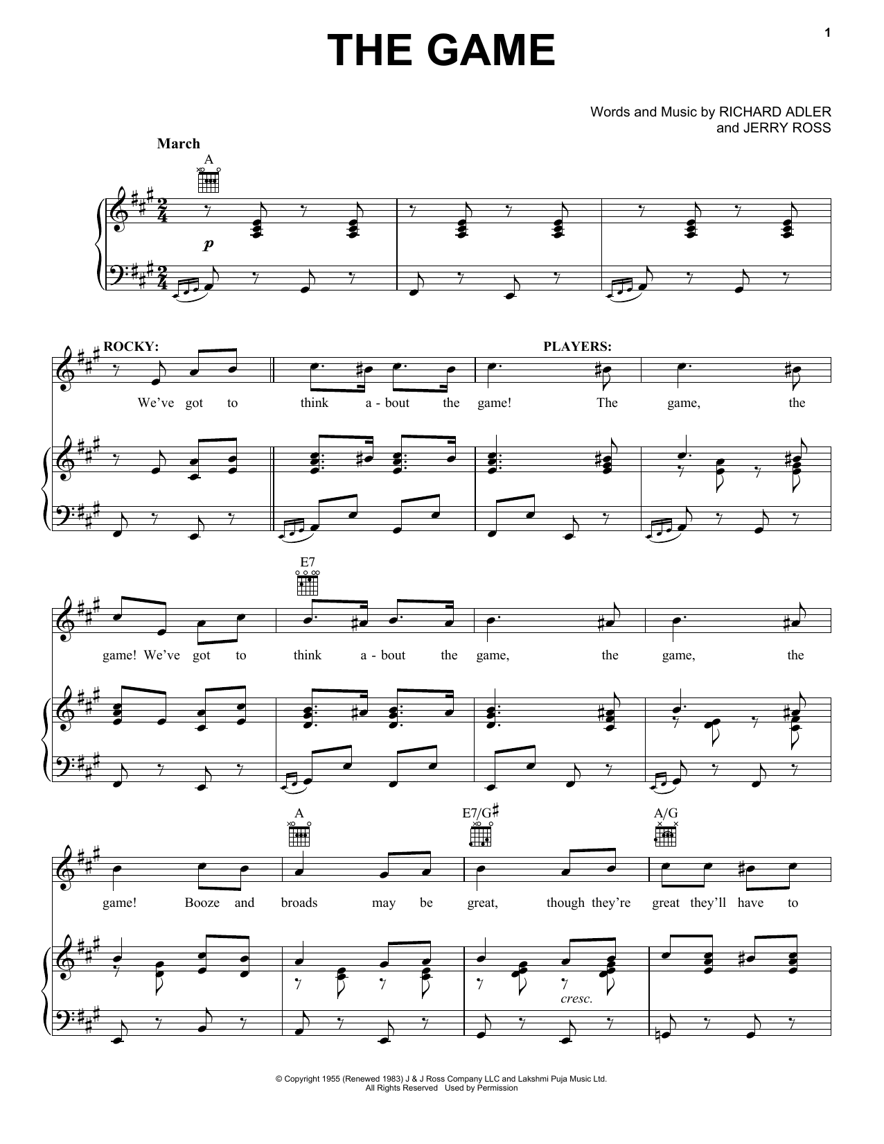Learn to play Adler & Ross The Game sheet music for Piano, Vocal & Guitar (Right-Hand Melody) in minutes. Adler & Ross The Game sheet music notes and chords. Download Printable PDF.