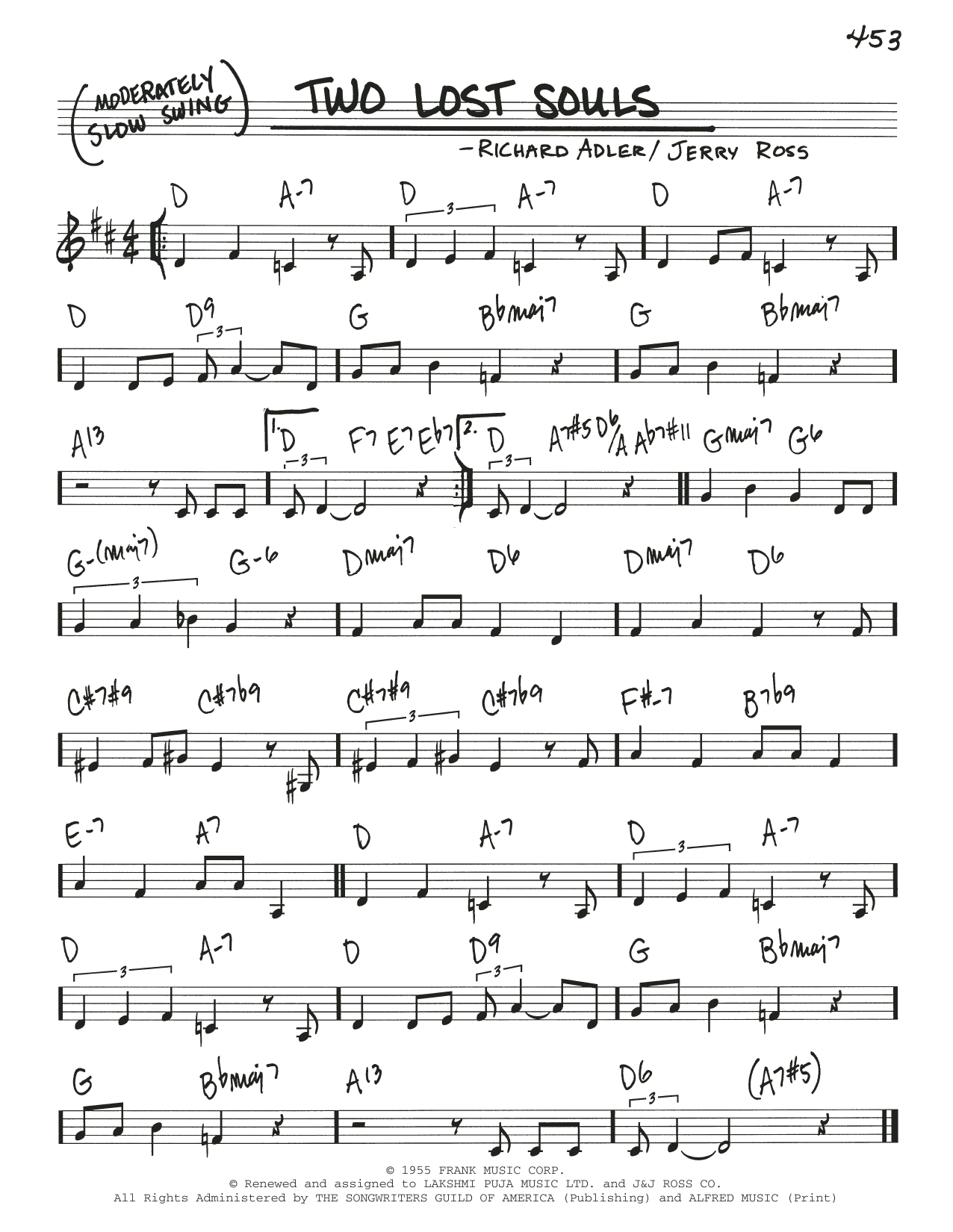 Learn to play Adler & Ross Two Lost Souls sheet music for Real Book – Melody & Chords in minutes. Price: 4.9900$ Adler & Ross Two Lost Souls sheet music notes and chords. Download Printable PDF.