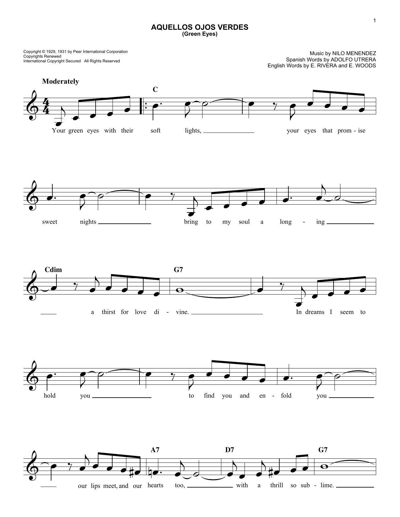 Adolfo Utrera Aquellos Ojos Verdes (Green Eyes) sheet music notes and chords. Download Printable PDF.