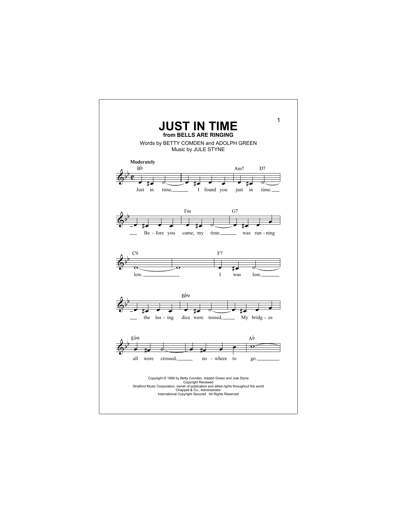 Adolph Green Just In Time sheet music notes and chords. Download Printable PDF.