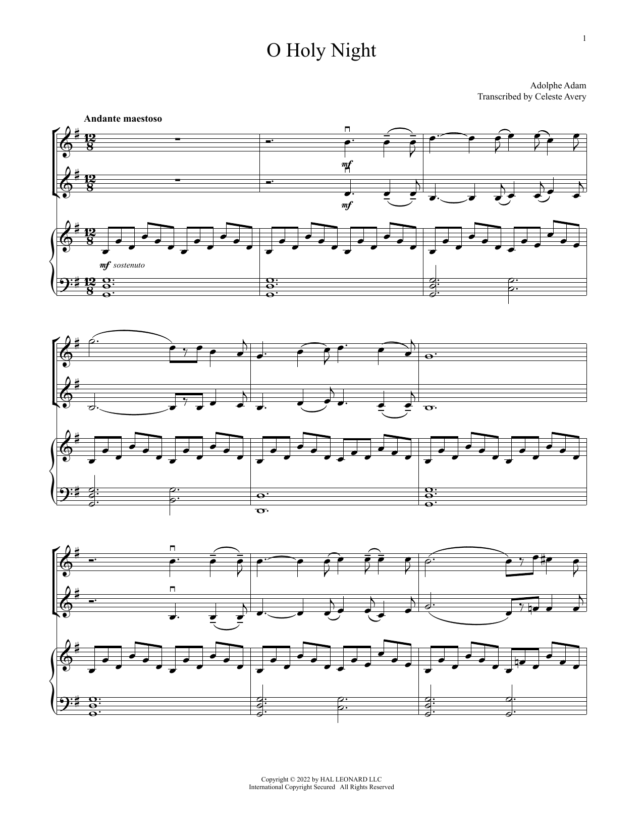Adolphe Adam O Holy Night (for Violin Duet and Piano) sheet music notes and chords. Download Printable PDF.