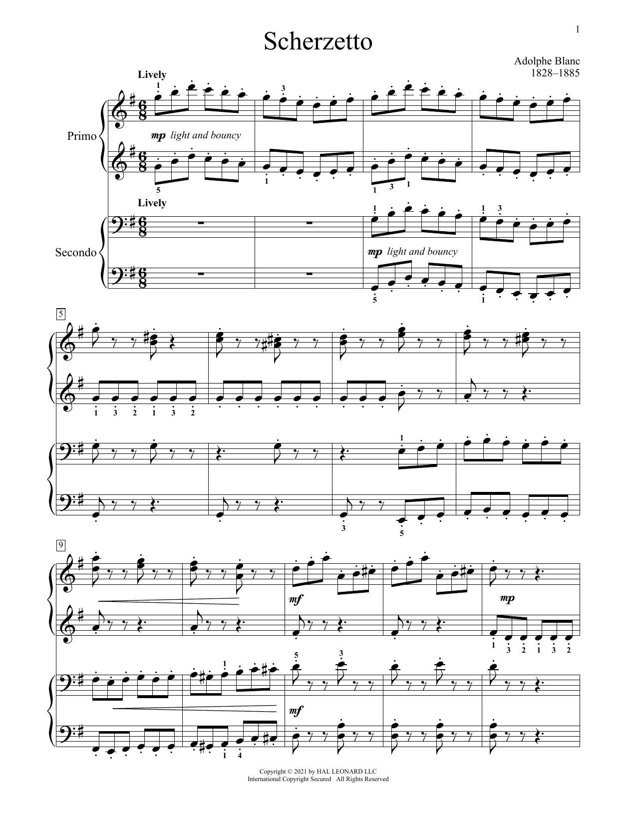 Adolphe Blanc Scherzetto sheet music notes and chords. Download Printable PDF.