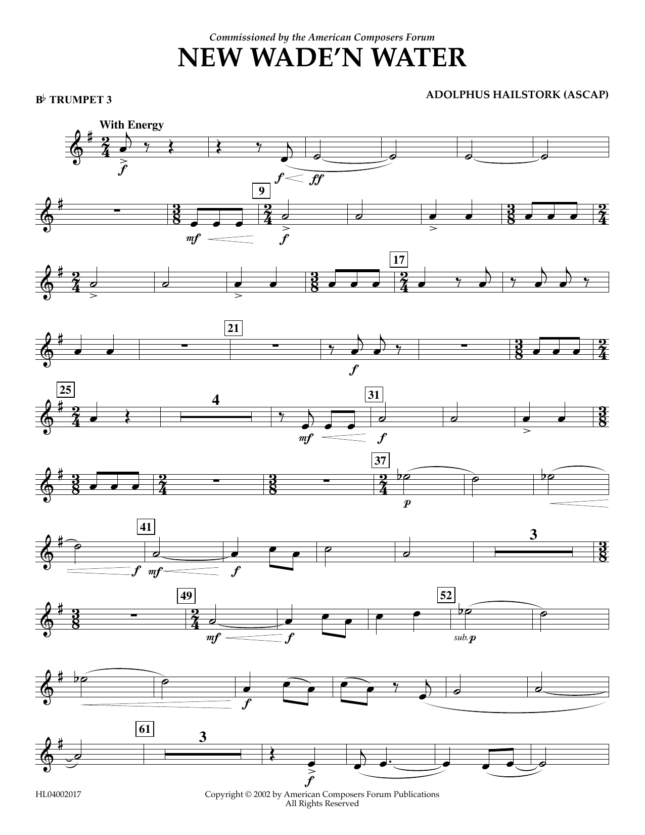 Learn to play Adolphus Hailstork New Wade 'n Water - Bb Trumpet 3 sheet music for Concert Band in minutes. Price: 5.9900$ Adolphus Hailstork New Wade 'n Water - Bb Trumpet 3 sheet music notes and chords arranged for Concert Band