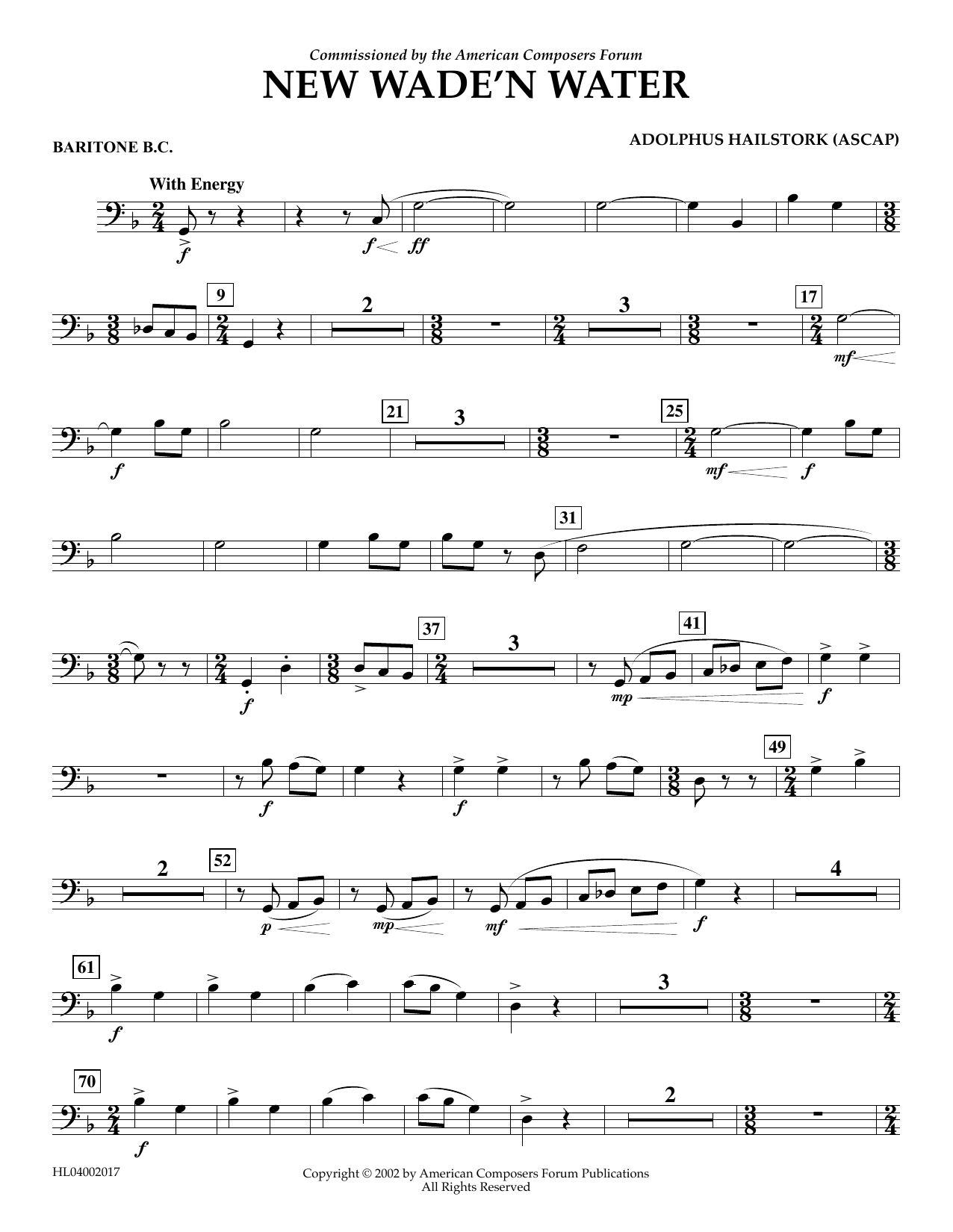 Learn to play Adolphus Hailstork New Wade 'n Water - Euphonium in Bass Clef sheet music for Concert Band in minutes. Price: 5.9900$ Adolphus Hailstork New Wade 'n Water - Euphonium in Bass Clef sheet music notes and chords arranged for Concert Band