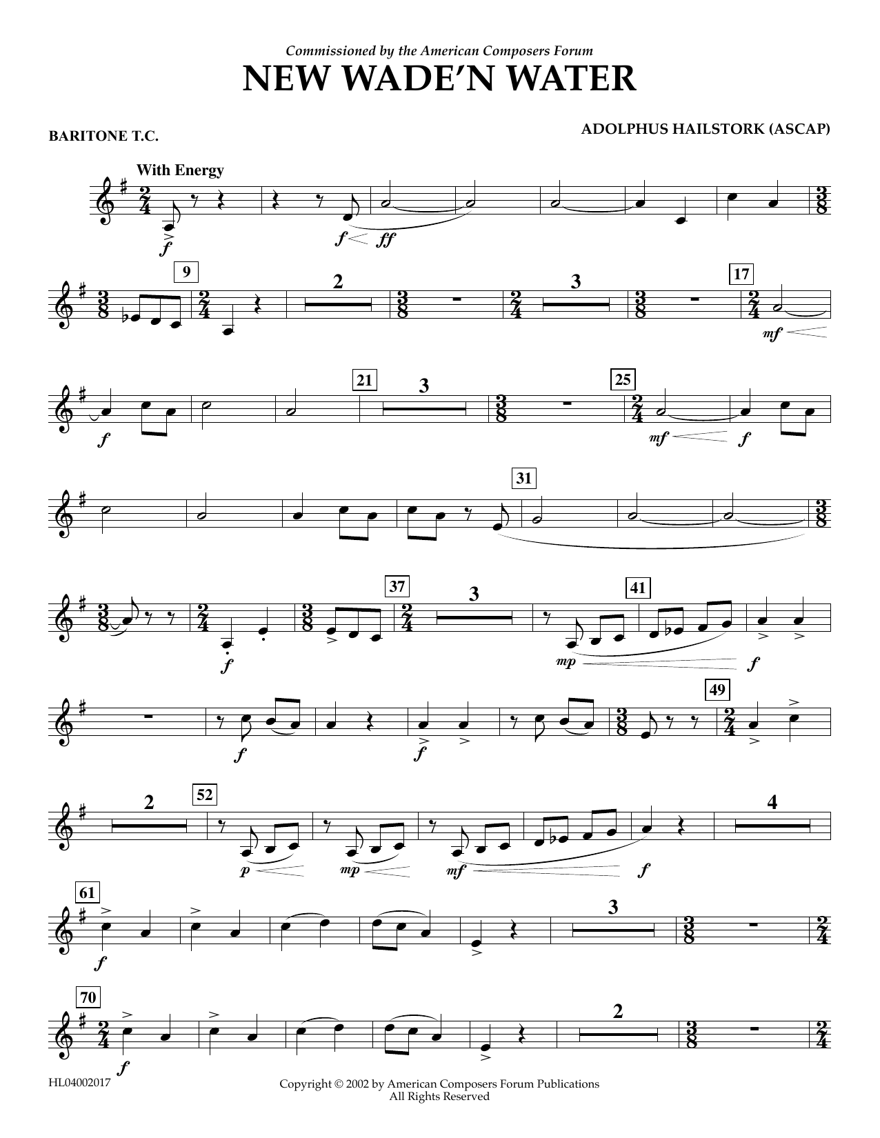 Learn to play Adolphus Hailstork New Wade 'n Water - Euphonium in Treble Clef sheet music for Concert Band in minutes. Price: 5.9900$ Adolphus Hailstork New Wade 'n Water - Euphonium in Treble Clef sheet music notes and chords arranged for Concert Band