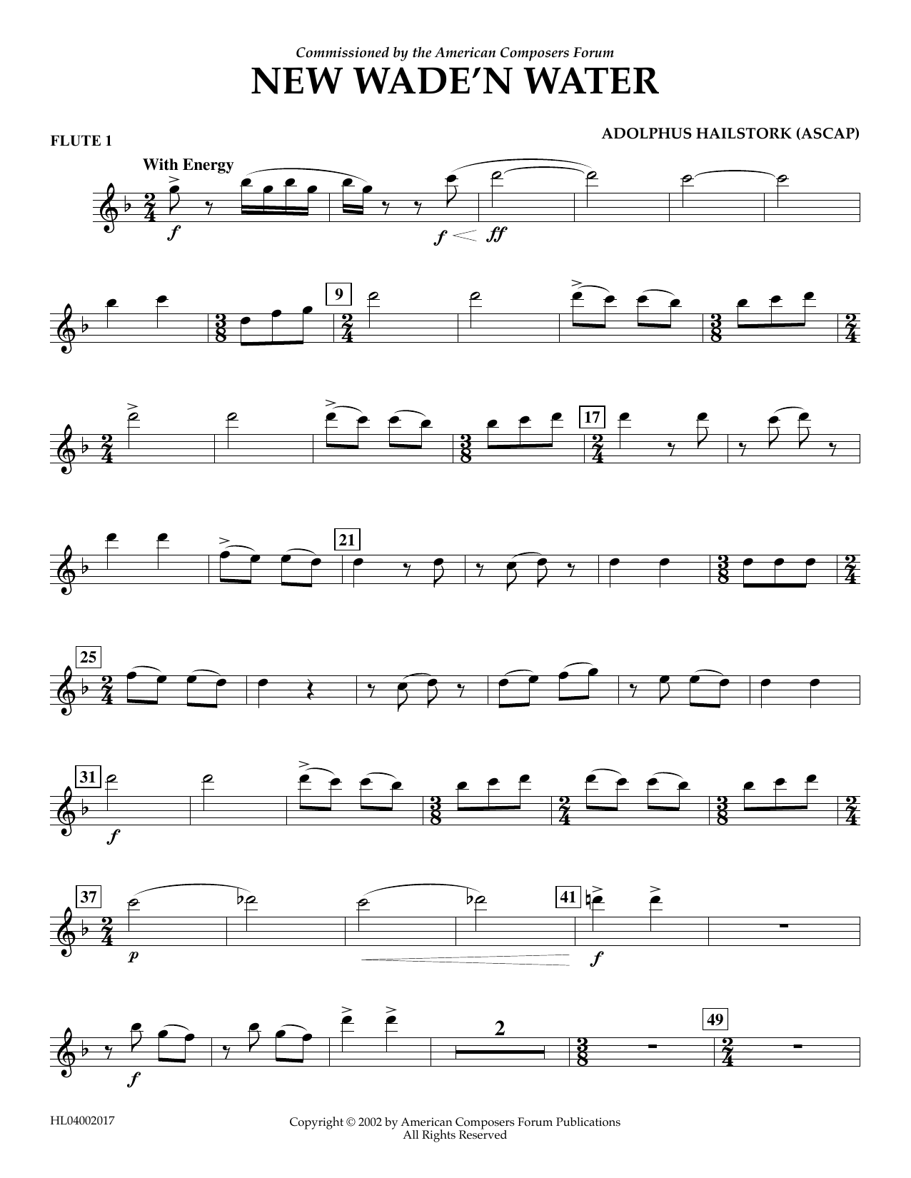 Learn to play Adolphus Hailstork New Wade 'n Water - Flute 1 sheet music for Concert Band in minutes. Price: 5.9900$ Adolphus Hailstork New Wade 'n Water - Flute 1 sheet music notes and chords arranged for Concert Band