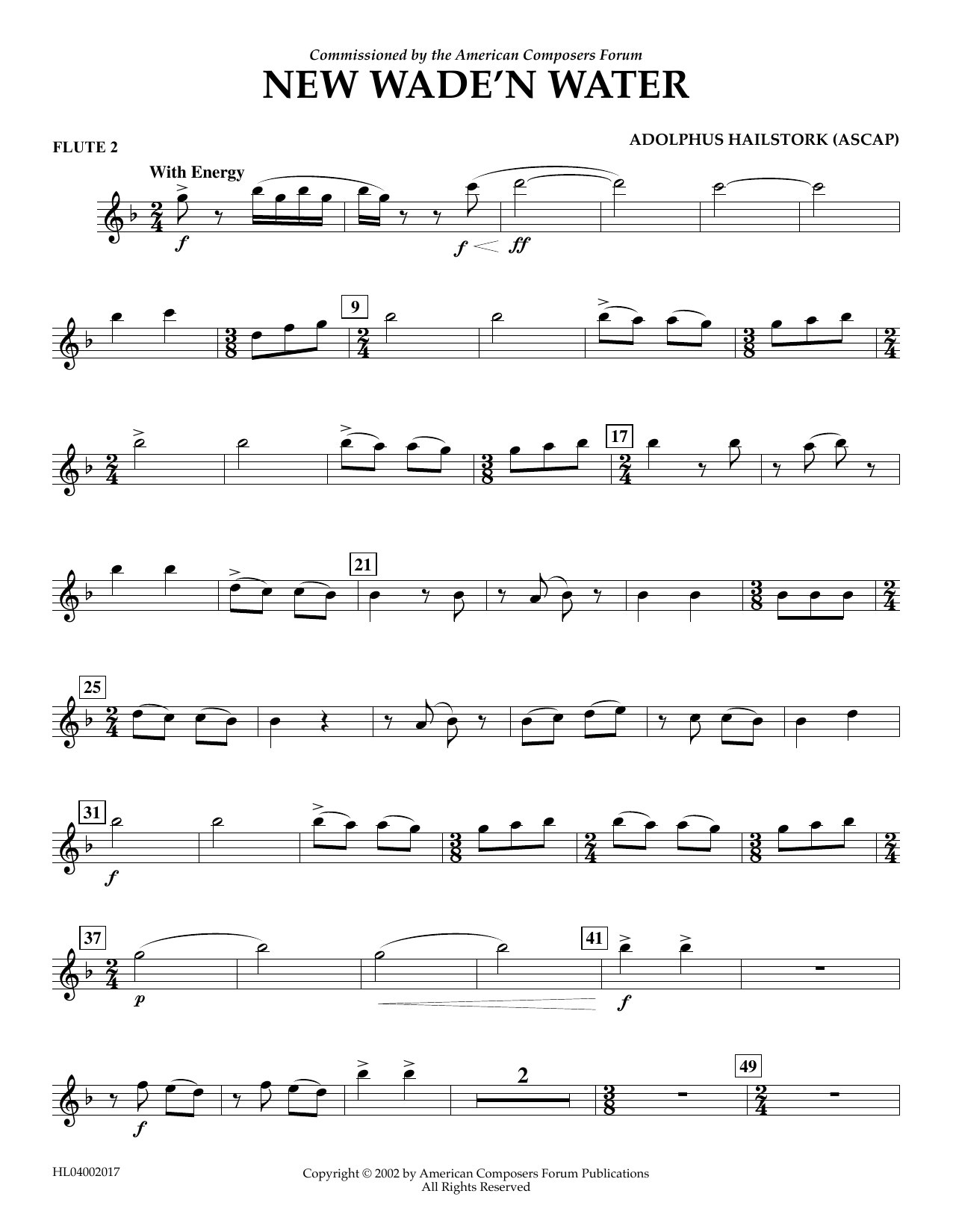 Learn to play Adolphus Hailstork New Wade 'n Water - Flute 2 sheet music for Concert Band in minutes. Price: 5.9900$ Adolphus Hailstork New Wade 'n Water - Flute 2 sheet music notes and chords arranged for Concert Band