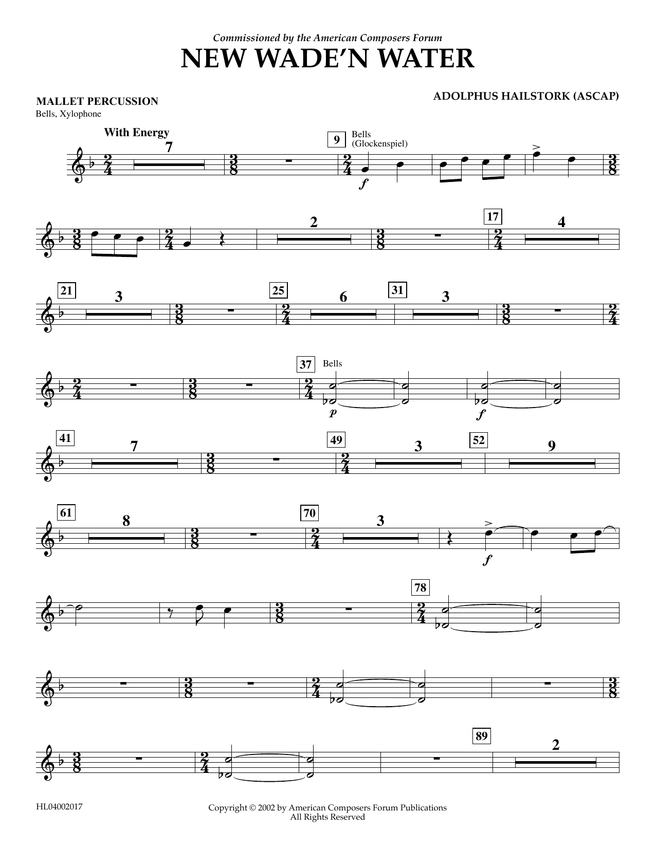 Learn to play Adolphus Hailstork New Wade 'n Water - Mallet Percussion sheet music for Concert Band in minutes. Price: 5.9900$ Adolphus Hailstork New Wade 'n Water - Mallet Percussion sheet music notes and chords arranged for Concert Band