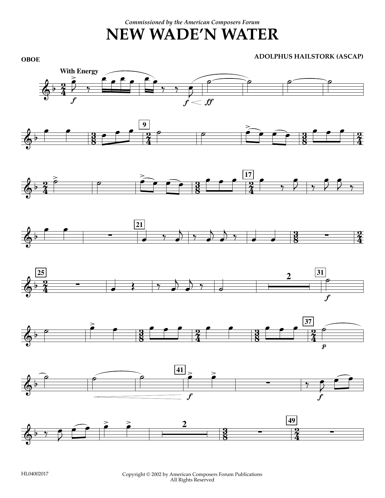 Learn to play Adolphus Hailstork New Wade 'n Water - Oboe sheet music for Concert Band in minutes. Price: 5.9900$ Adolphus Hailstork New Wade 'n Water - Oboe sheet music notes and chords arranged for Concert Band