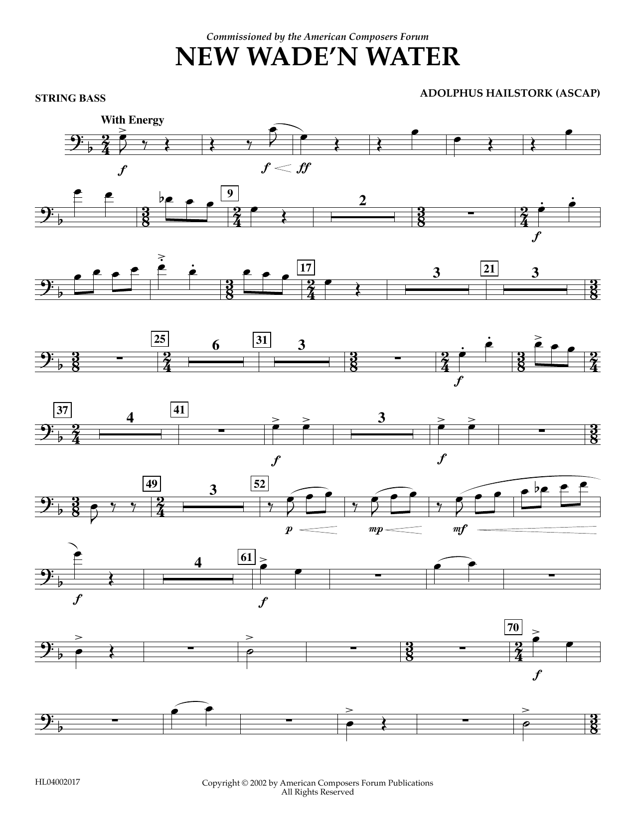 Learn to play Adolphus Hailstork New Wade 'n Water - String Bass sheet music for Concert Band in minutes. Price: 5.9900$ Adolphus Hailstork New Wade 'n Water - String Bass sheet music notes and chords arranged for Concert Band