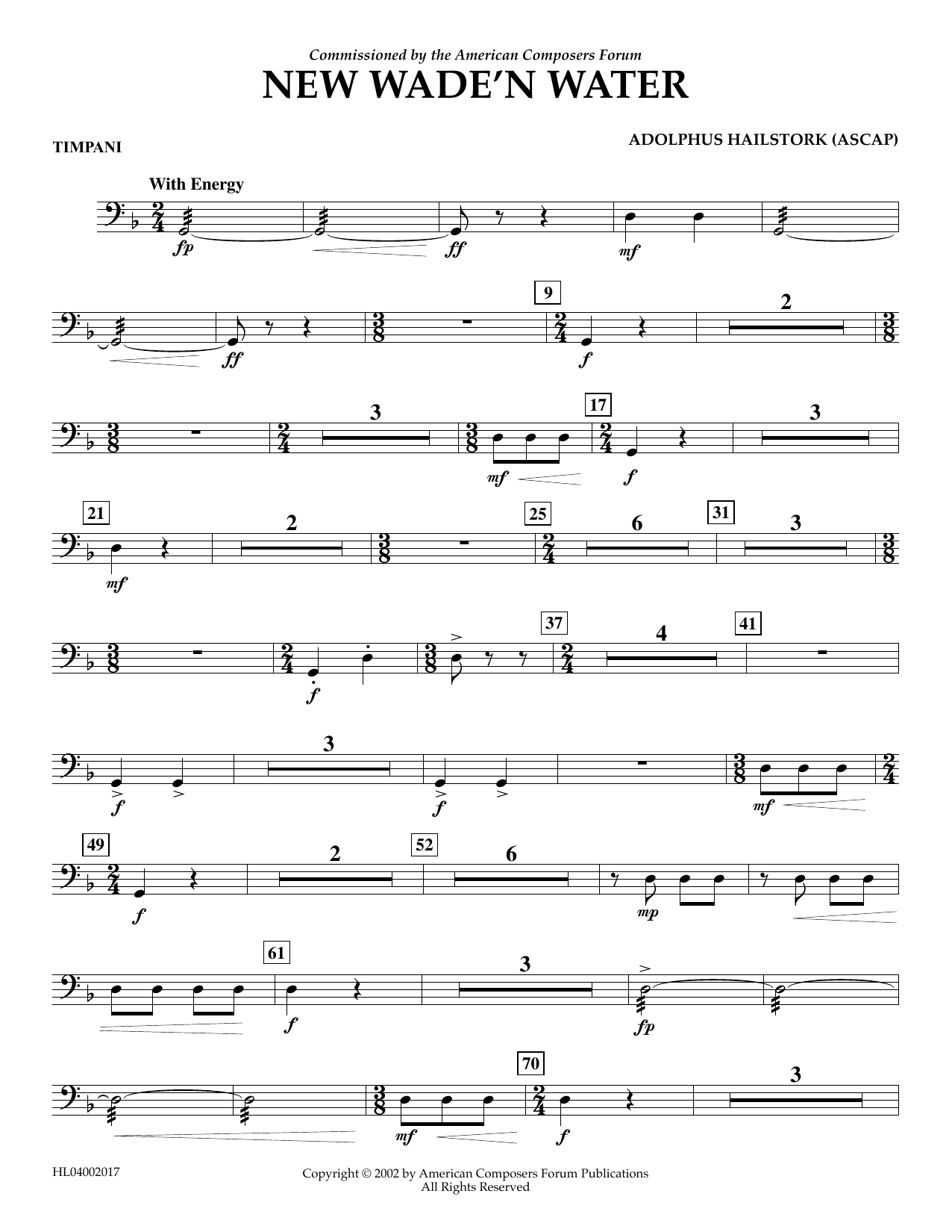Learn to play Adolphus Hailstork New Wade 'n Water - Timpani sheet music for Concert Band in minutes. Price: 5.9900$ Adolphus Hailstork New Wade 'n Water - Timpani sheet music notes and chords arranged for Concert Band