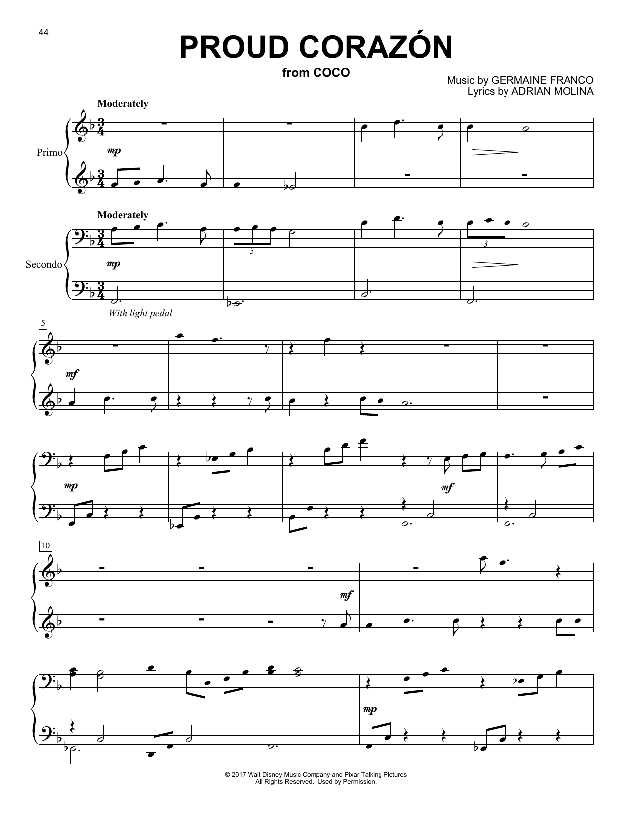 Learn to play Adrian Molina Proud Corazon (from Coco) sheet music for Piano Duet in minutes. Adrian Molina Proud Corazon (from Coco) sheet music notes and chords