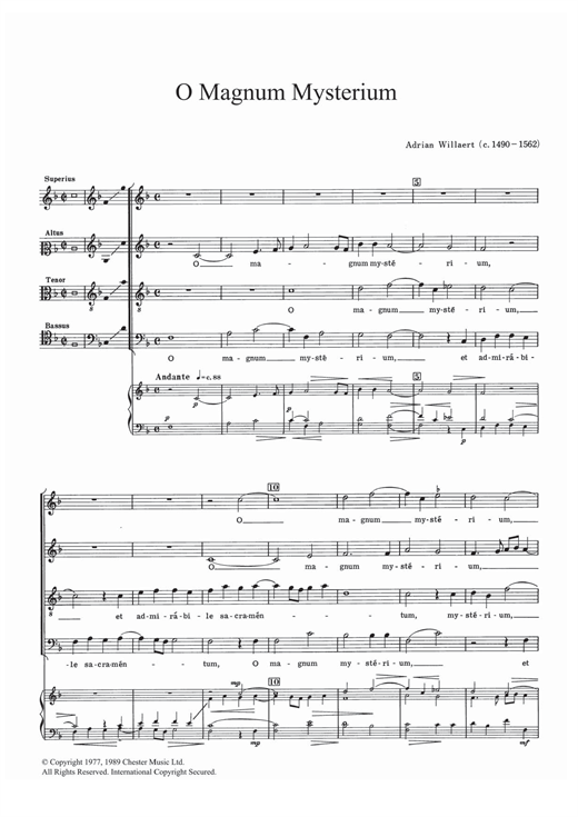 Adrian Willaert O Magnum Mysterium sheet music notes and chords. Download Printable PDF.