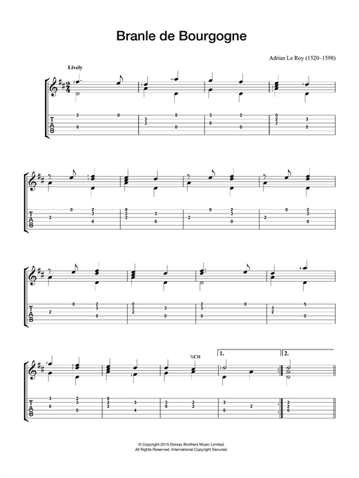 Learn to play Adrien Le Roy Branle De Bourgogne sheet music for Solo Guitar in minutes. Adrien Le Roy Branle De Bourgogne sheet music notes and chords