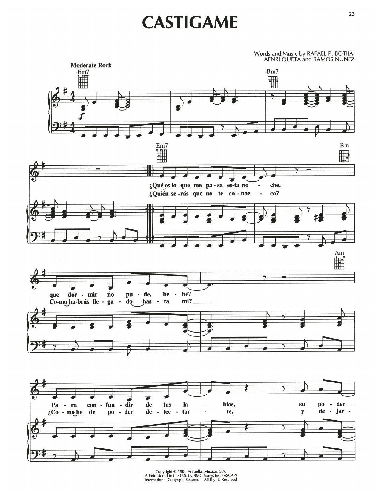 Aenri Queta Castigame sheet music notes and chords. Download Printable PDF.