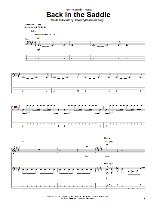 Aerosmith Back In The Saddle sheet music notes and chords. Download Printable PDF.