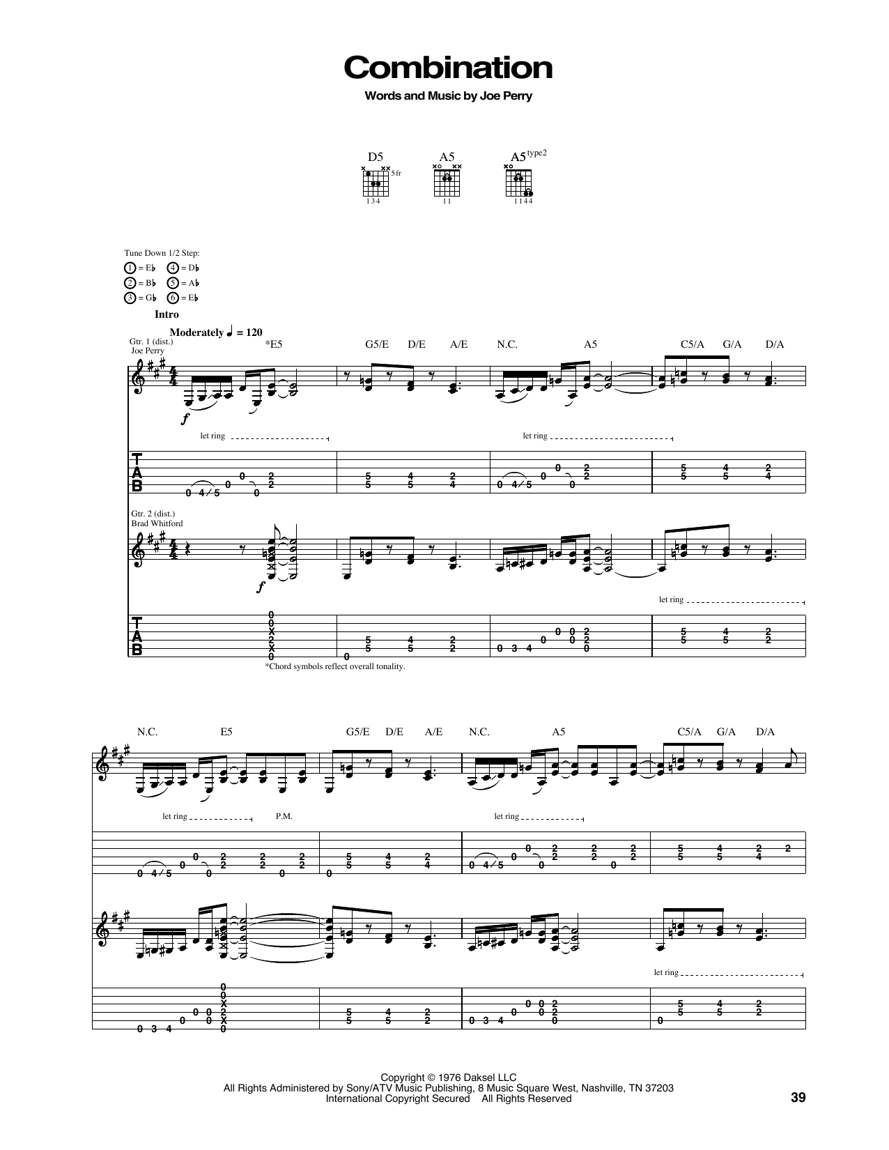 Aerosmith Combination sheet music notes and chords. Download Printable PDF.