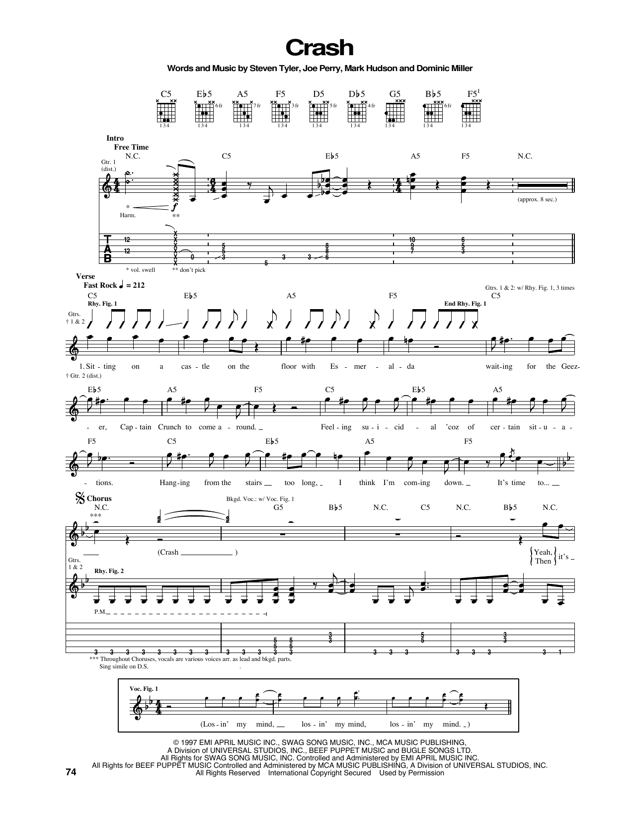 Aerosmith Crash sheet music notes and chords. Download Printable PDF.