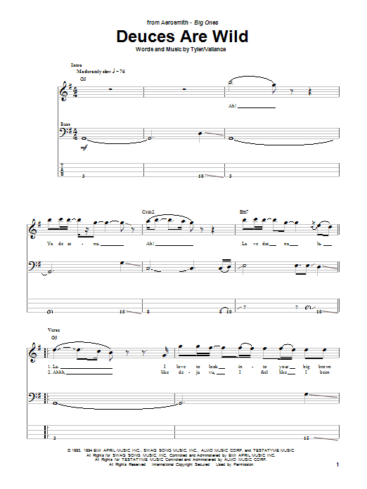 Aerosmith Deuces Are Wild sheet music notes and chords. Download Printable PDF.