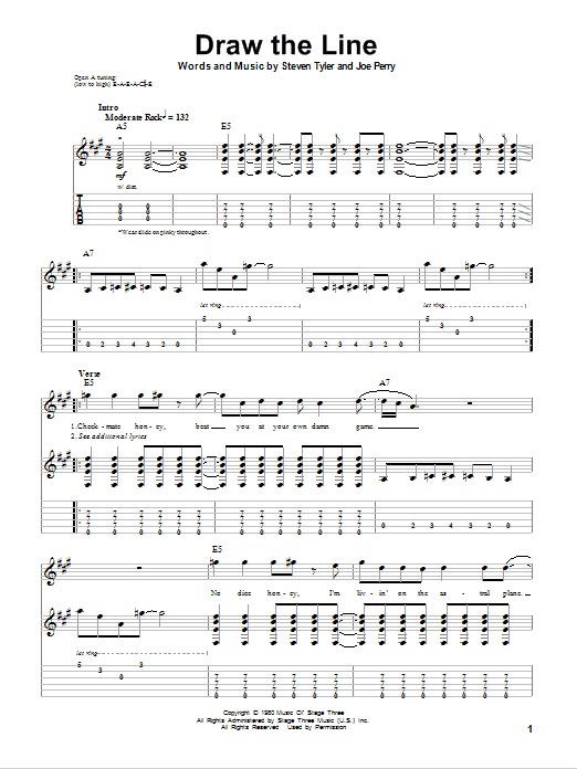 Aerosmith Draw The Line sheet music notes and chords. Download Printable PDF.