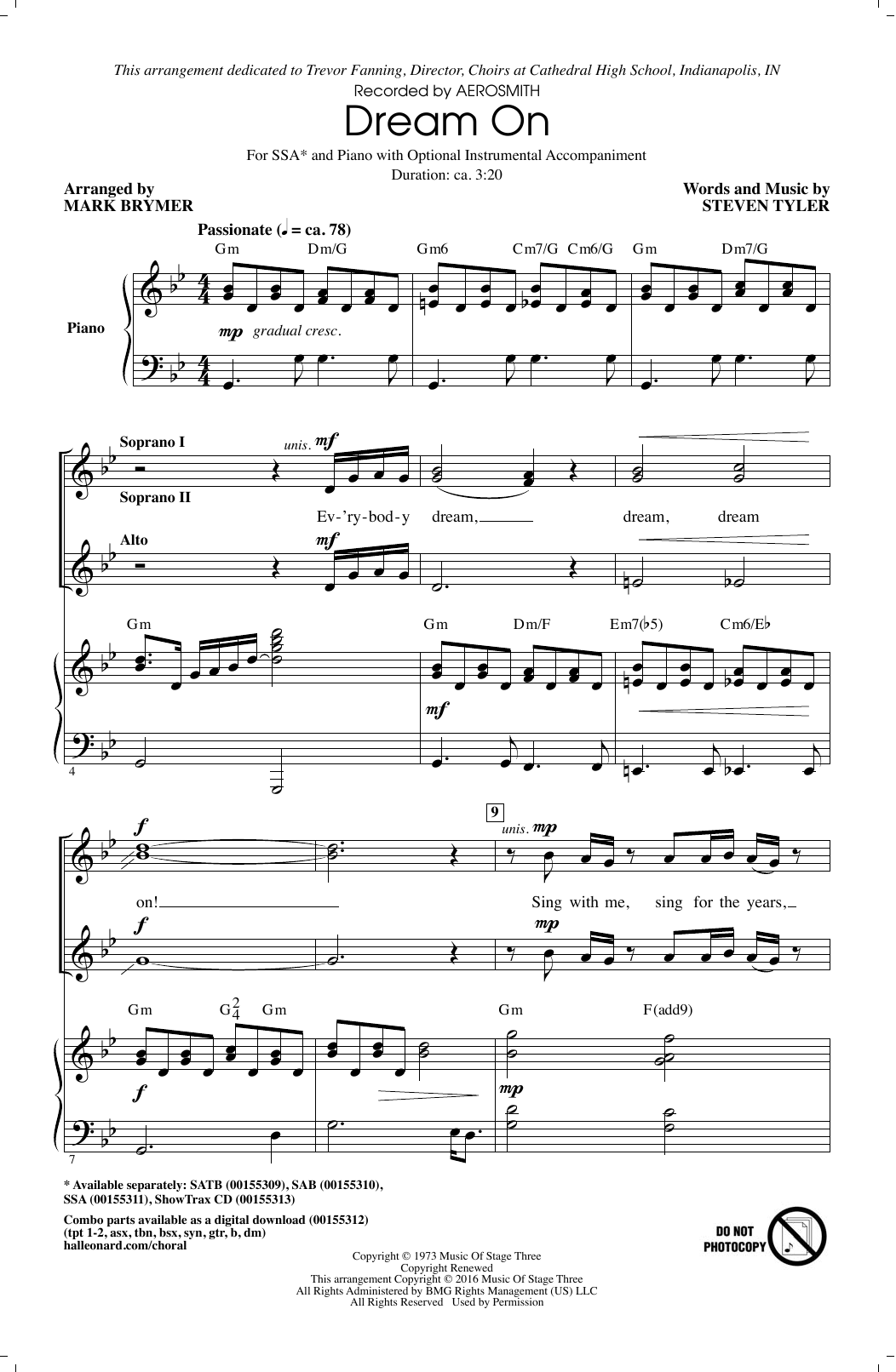 Aerosmith Dream On (arr. Mark Brymer) sheet music notes and chords. Download Printable PDF.