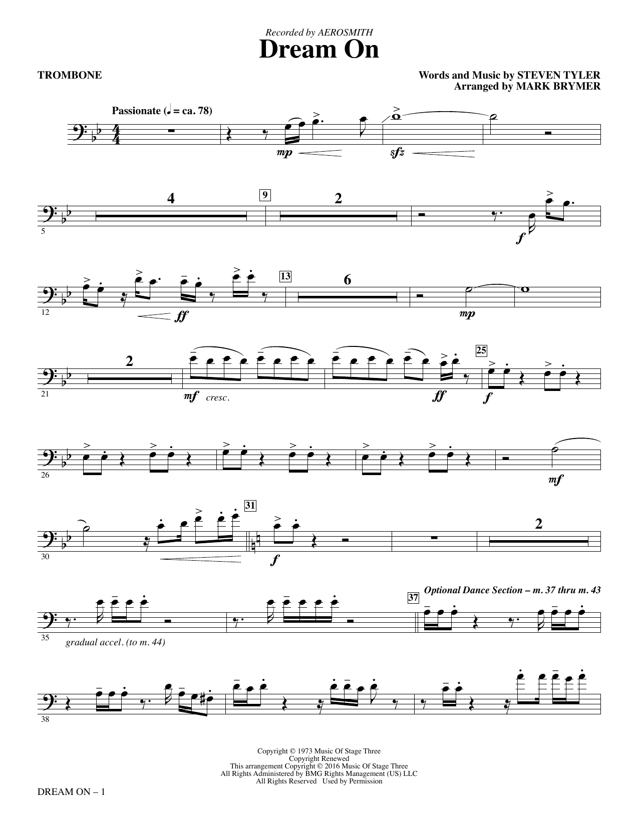 Aerosmith Dream On Arr Mark Brymer Trombone Sheet Music Pdf Notes Chords Pop Score Choir Instrumental Pak Download Printable Sku 352957